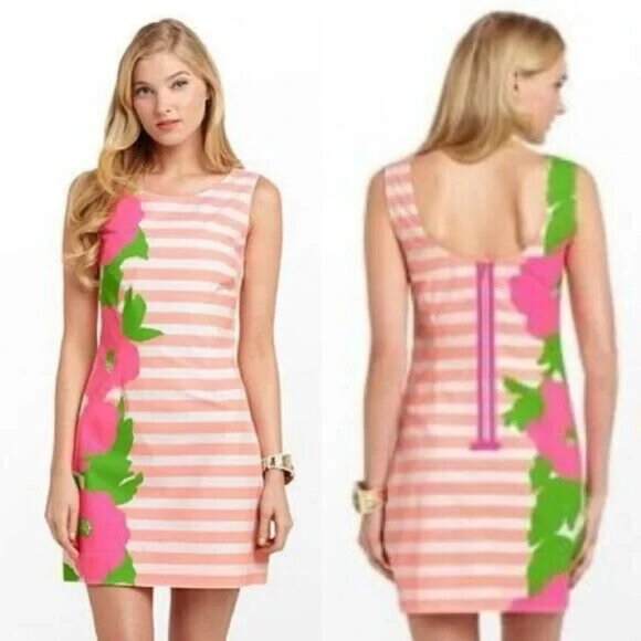 Lilly Pulitzer Dresses & Skirts - Lilly Pulitzer Delia Orange & White Striped Sunrise Print Mini Shift Dress Sz 4